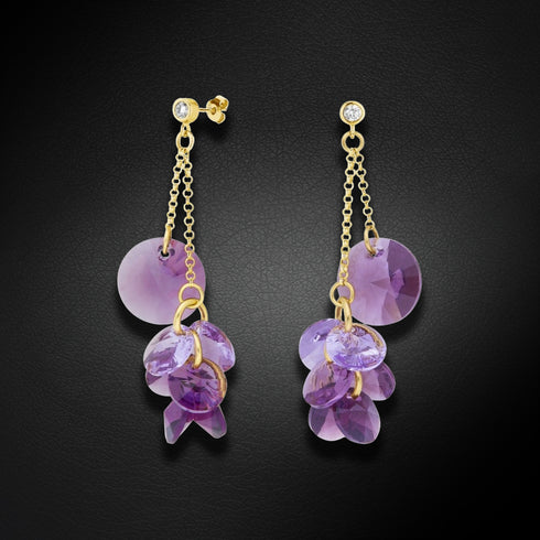 Sidabriniai auskarai "Orchidėja (Iris / Violet)" su Swarovski™ kristalais